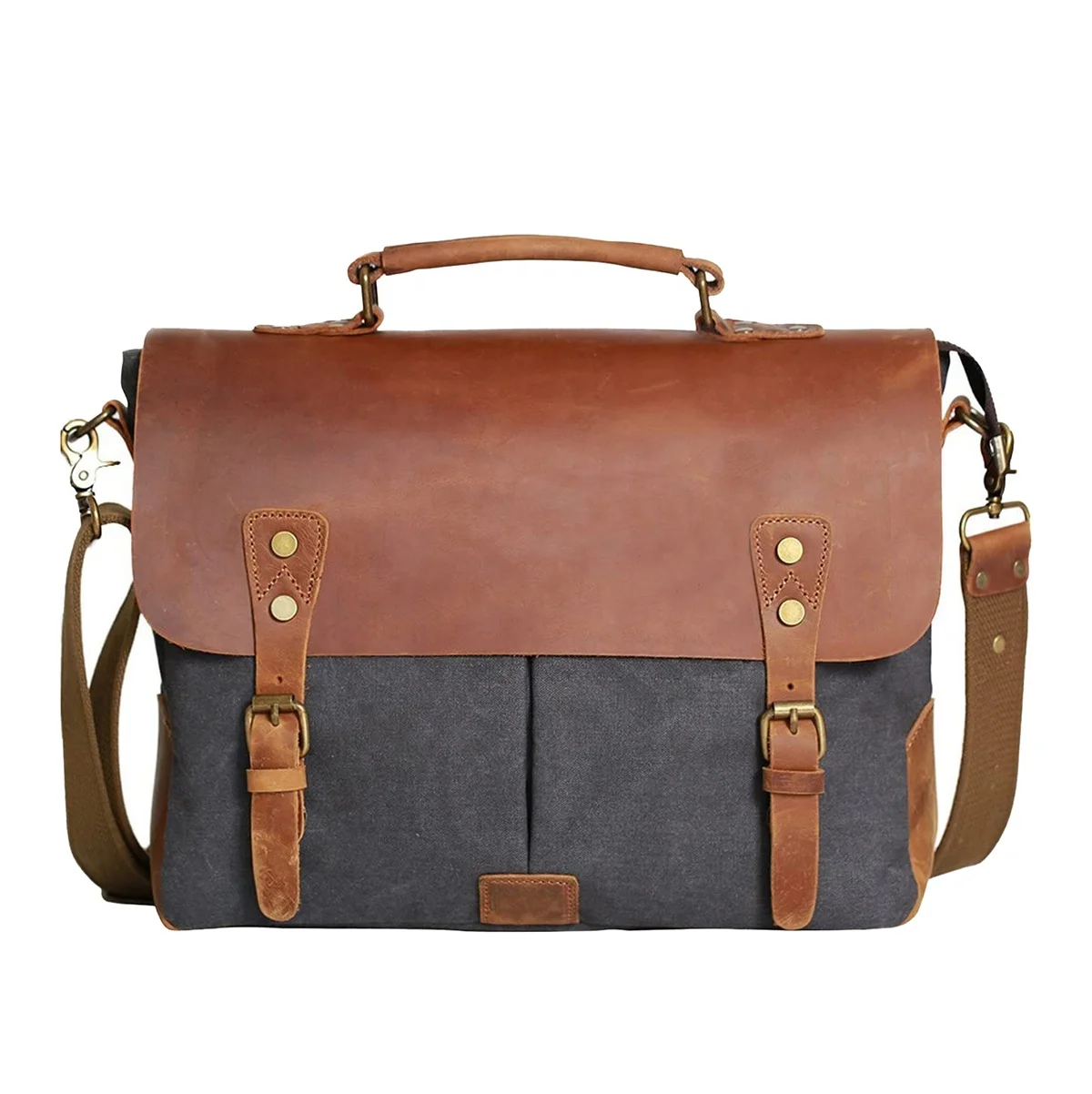 Vintage Style Crossbody Genuine Leather & Canvas Messenger Bag For Men & Women