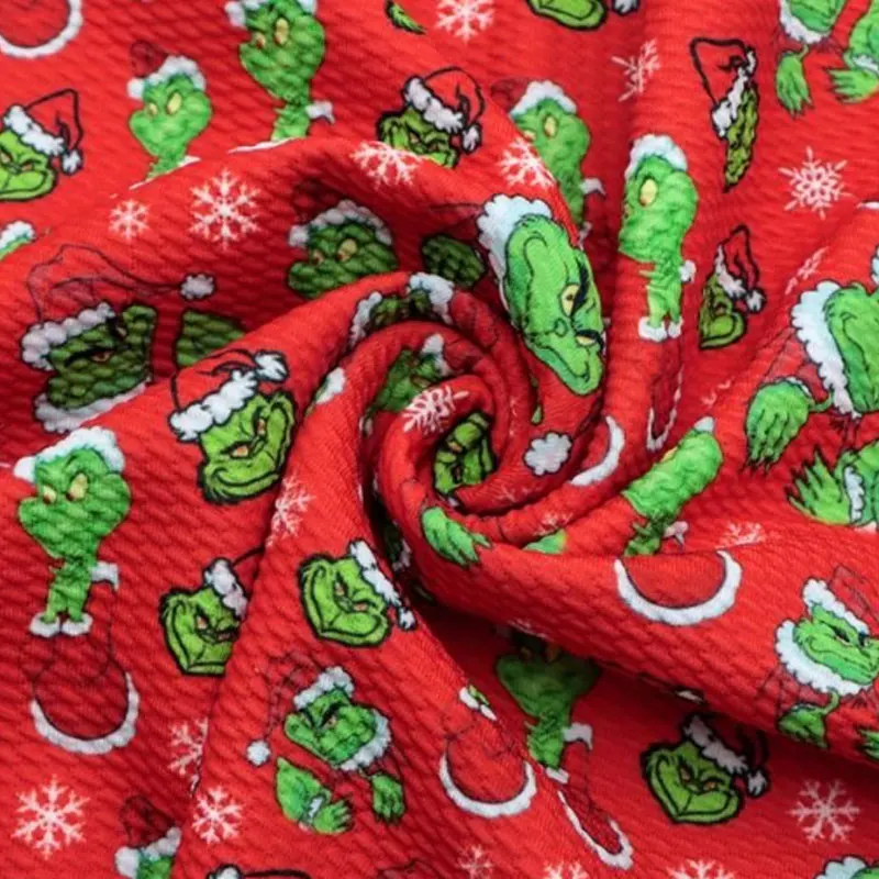 Fall custom designer waffle christmas grinch printed cartoon thick knit boutique four sided liverpool bullet fabric by the yard