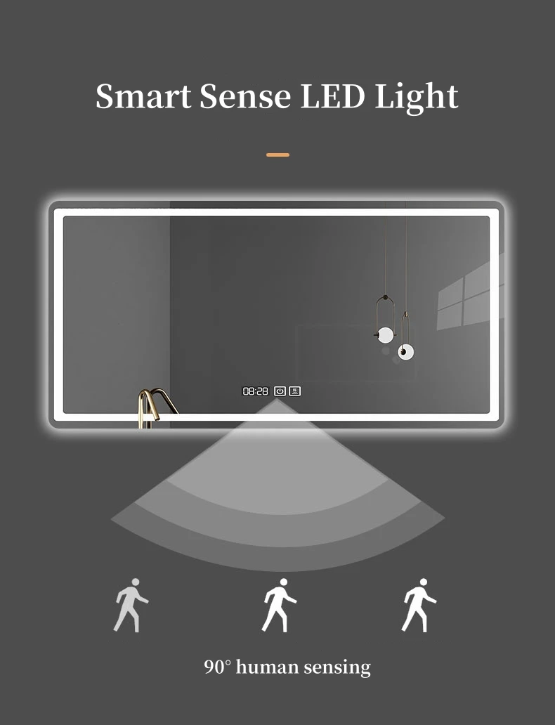 Factory Supply LED Makeup Wall Mirror Rectangular Smart Defogging Touch Sensor Bathroom Washroom Quality Glass Espejo Spiegel