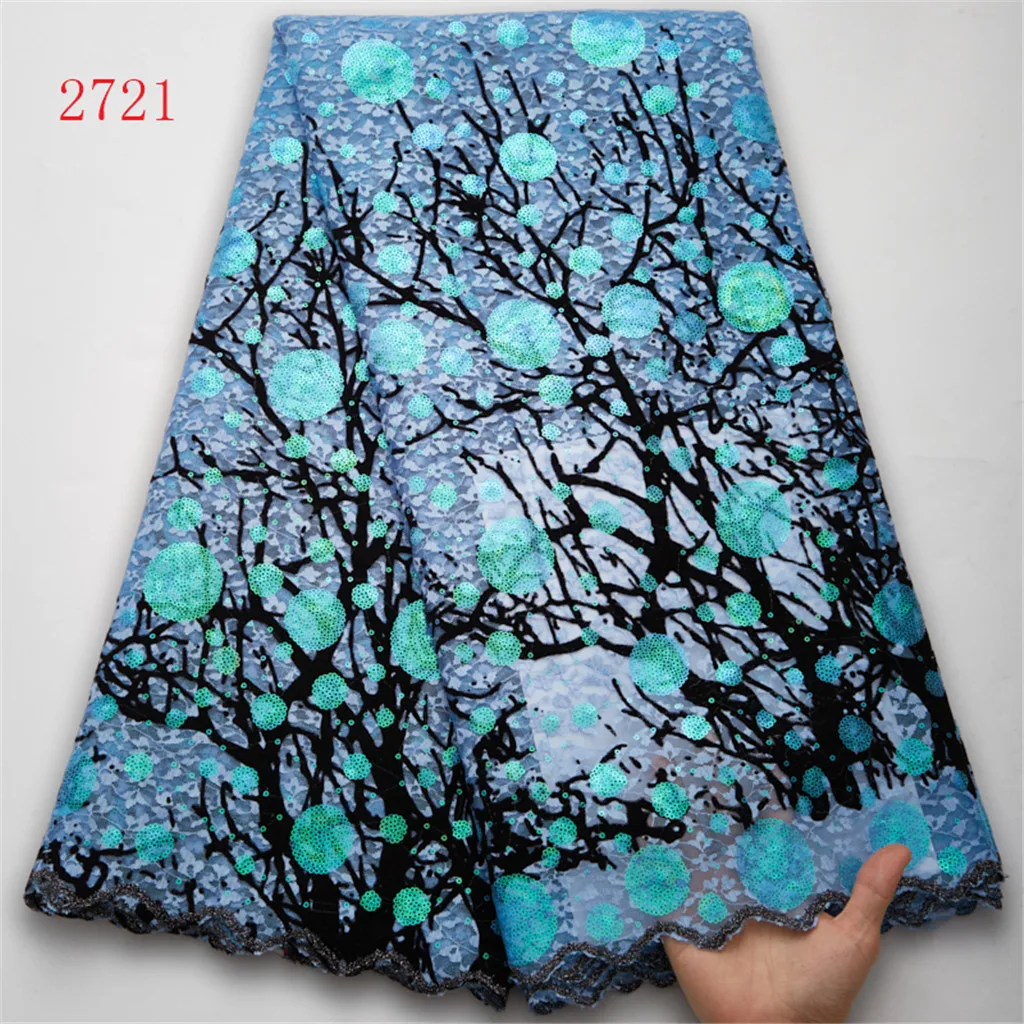 2721 African Lace Fabric Embroidery Sequins Velvet Lace Newest Nigerian Velvet Lace Fabric For Wedding Material Sewing
