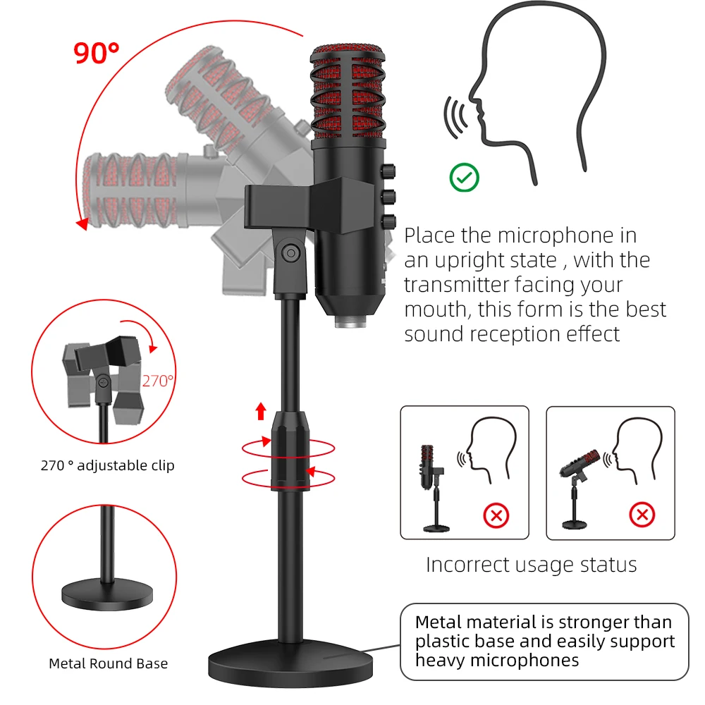 Cardioid Desktop Condenser PC USB Computer Microphone for Voice Over Skype YouTube Videos Vocal Recording Mic