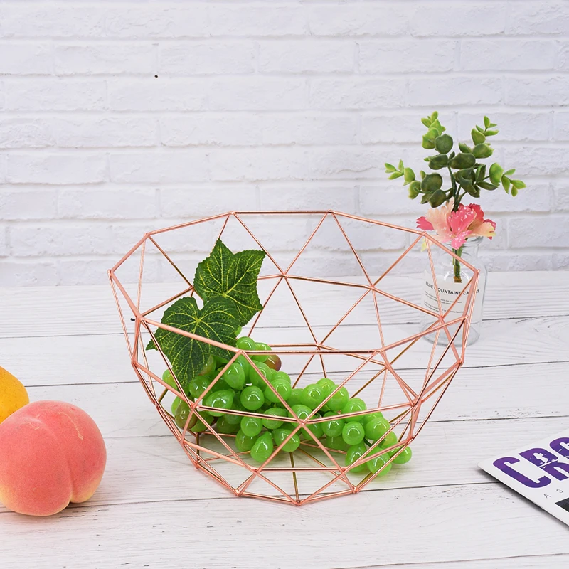 2020 Modern Nordic Wind Rose Gold Fruit  Wire Basket Vegetable storage Basket For Home Storage
