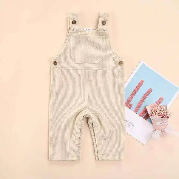 Autumn Newborn Custom neutral romper Kid solid corduroy overall adjustable baby boy button dungarees