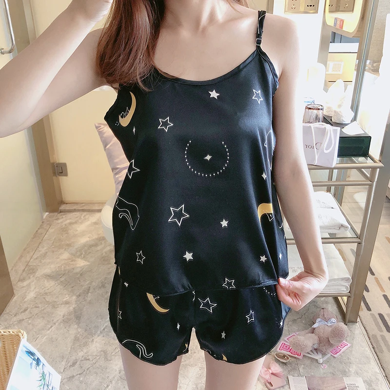 Women Elegant Ice Silk Pajama Custom Sexy Backless Satin Sling Lounge Wear