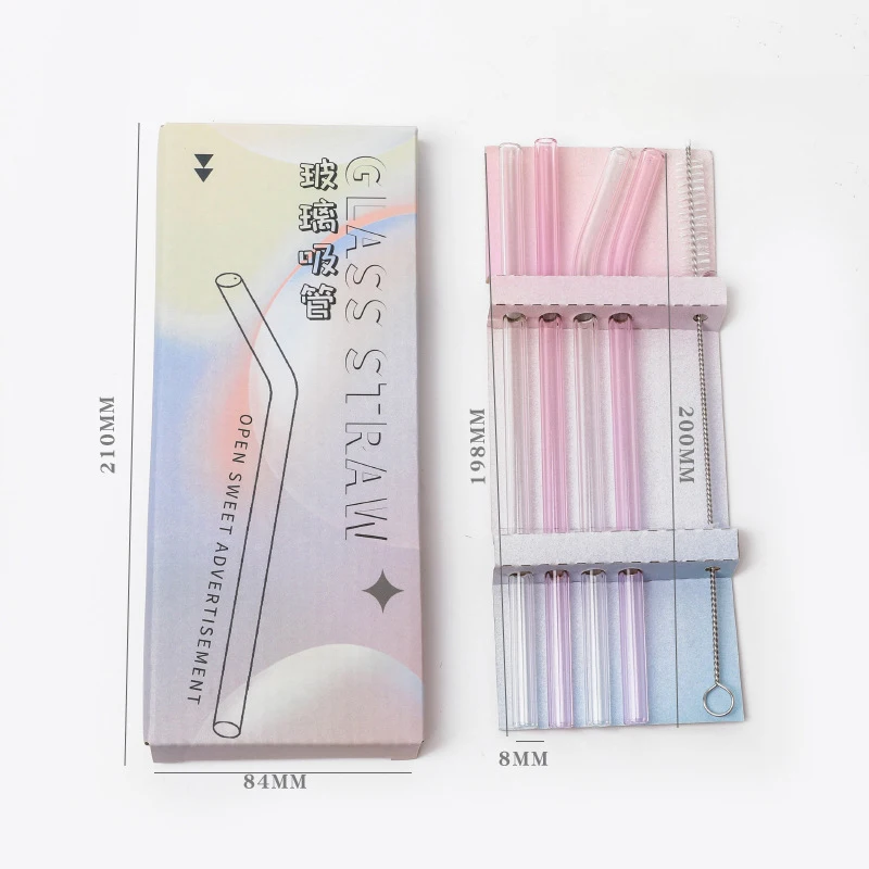 4 tubes 1 brush glass straw set Color milk juice drinking water straw heat resistant high borosilicate reusable glass straw set
