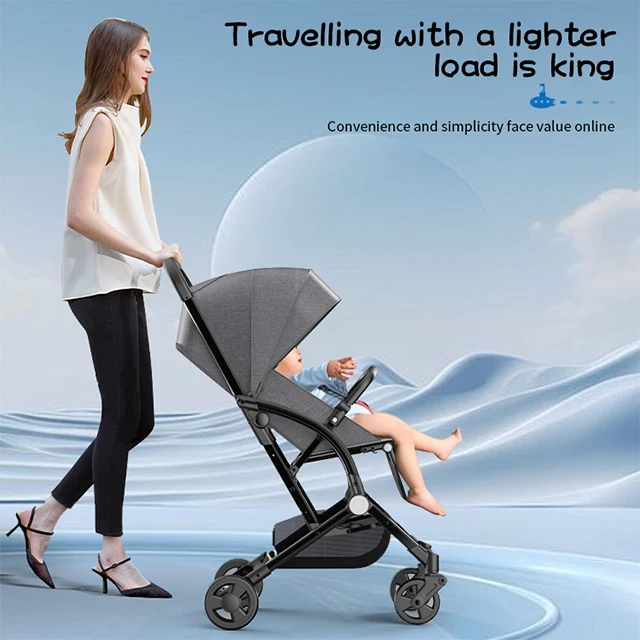 Luxury Folding Baby Stroller with Aluminum Frame Lightweight Linen and Alloy Carriage Portable and Cheap Pram for Travelers