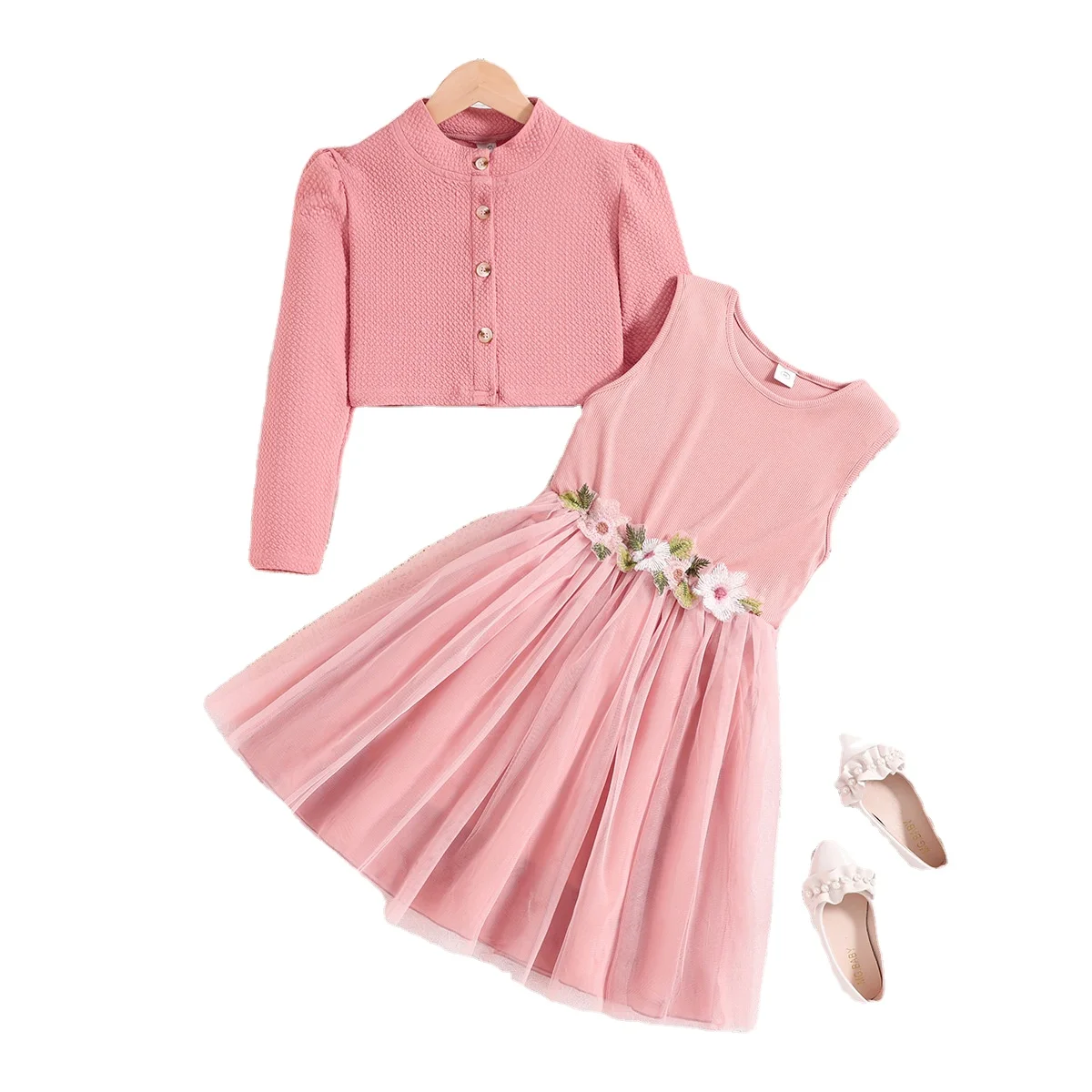 New girls autumn princess clothes set kids sleeveless dress coat 2pcs clothing sets