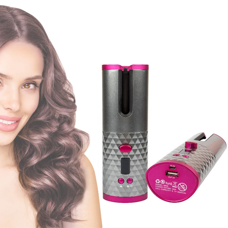 Mini Usb Rechargeable Auto Cordless Rotating Magic Hair Curling Iron Wireless Electric Automatic Hair Curler