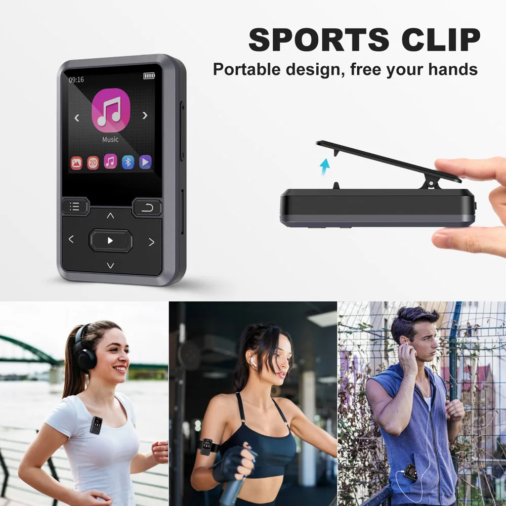 Wireless Portable MP3 Player FM Radio 32GB Sports Running Clip Audio/Video Playback Voice Recorder E-Book Reader Supports WAV