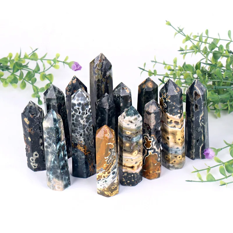 Natural Crystals Ocean Jasper Wand Point Healing Stones Quartz Ocean Jasper Tower