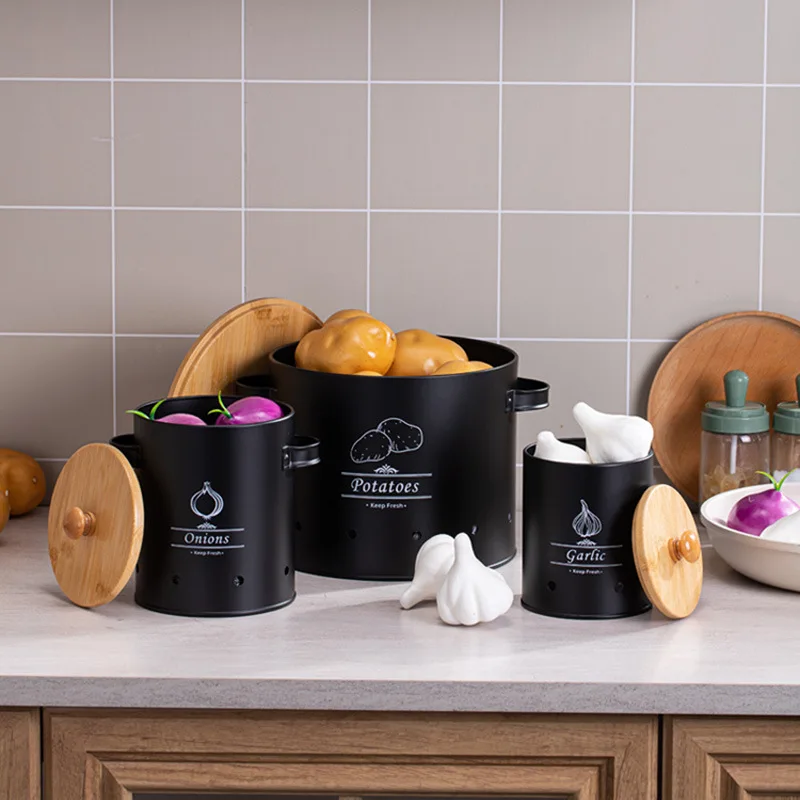 Kitchen Household Potato Light-proof Storage Tank Vegetable Breathable Bamboo Lid Onion Garlic Fresh-keeping Box