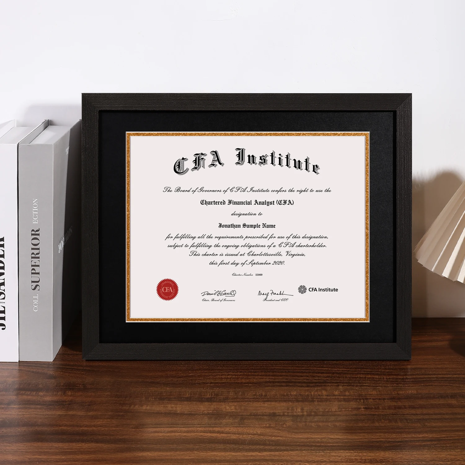 Classical 8.5x11 Certificate Frame Displays Diploma 8.5x11 Inch Document/Photo Double Mat Matte Black with Gold Rim