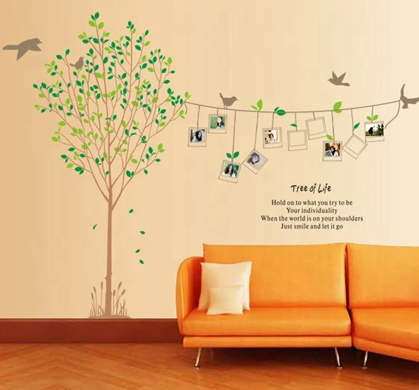 Removable Tree And Birds Photo Frame Designs Wall Decals Pvc Kids Wall Sticker For Home Decorative