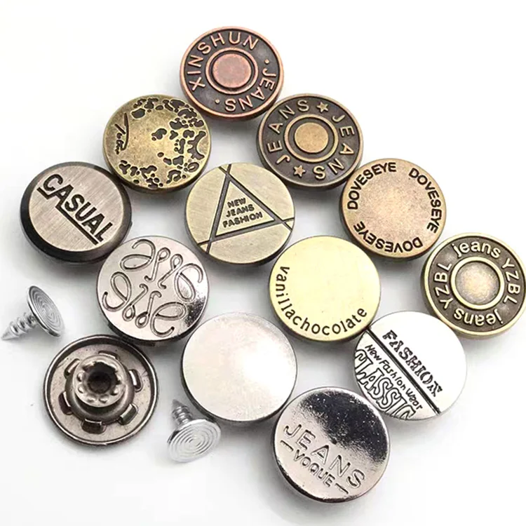 Wholesale custom embossed logo metal zinc alloy jeans button