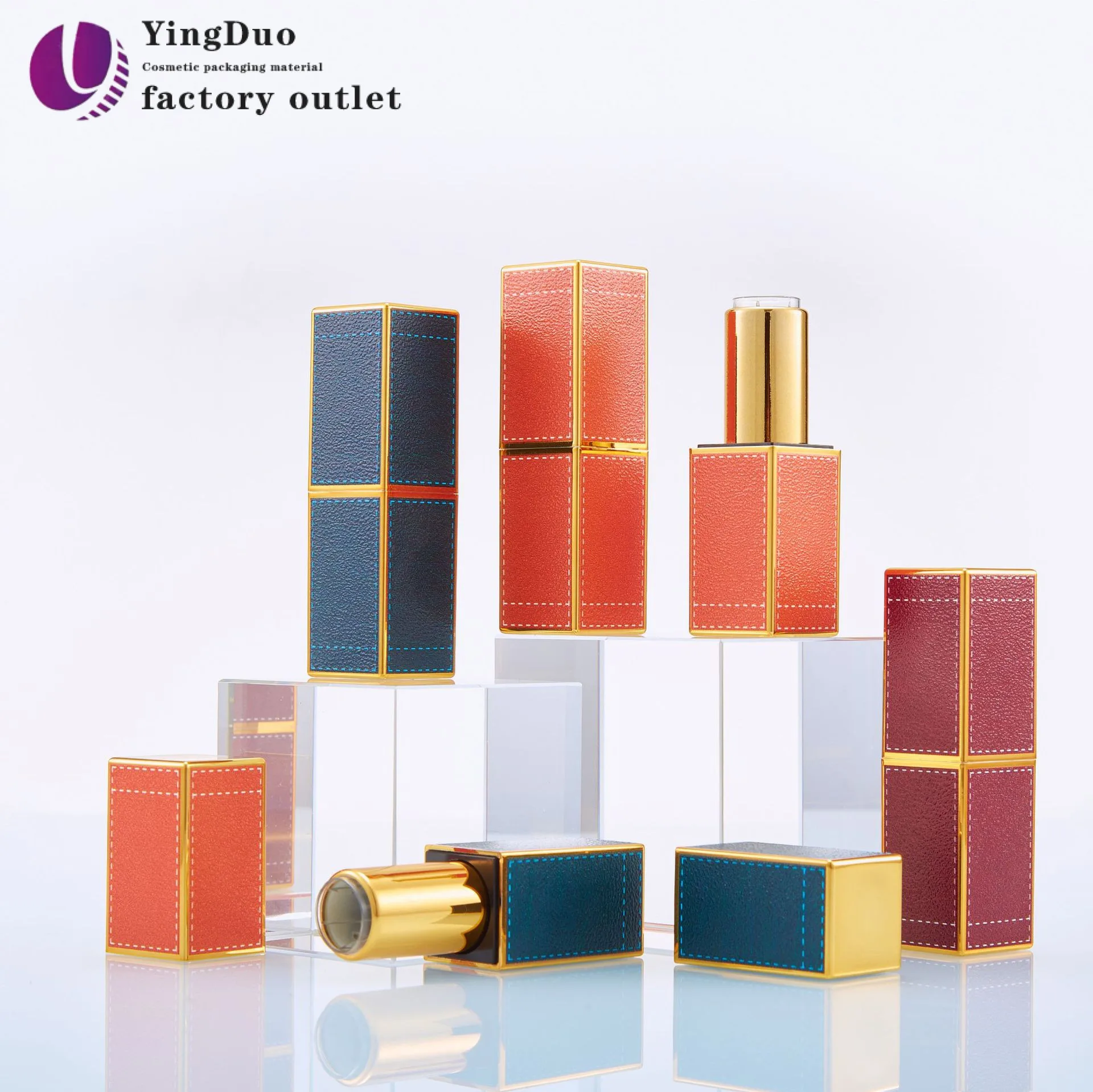 Customization Handmade DIY Material Orange, Red, Green Leather Texture 3D Printed Magnetic Button Lipstick Tube