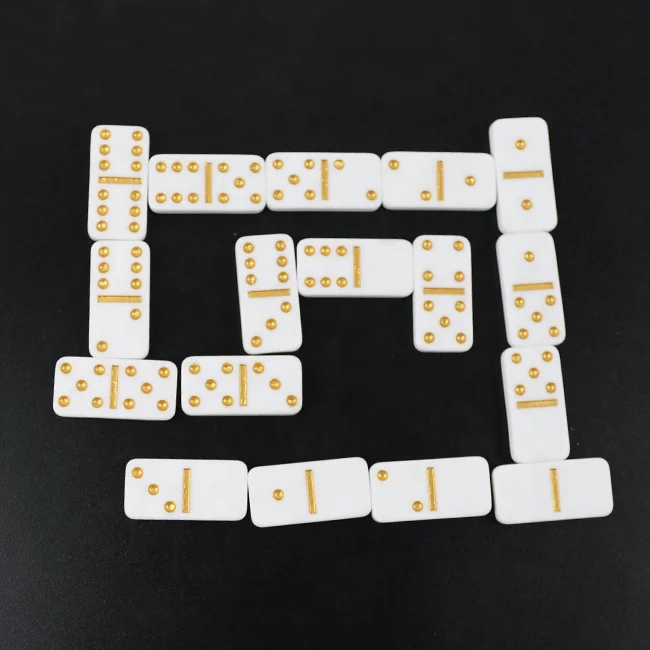 Professinal Small Cheap Dominoes Double Six Domino Game For White Tile With Golden and Yellow Dot