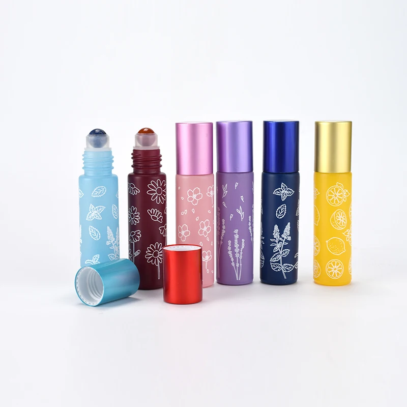 Free samples Rainbow color Macaroon 10ml printing empty thickened dark glass essential oil perfume roll on bottles