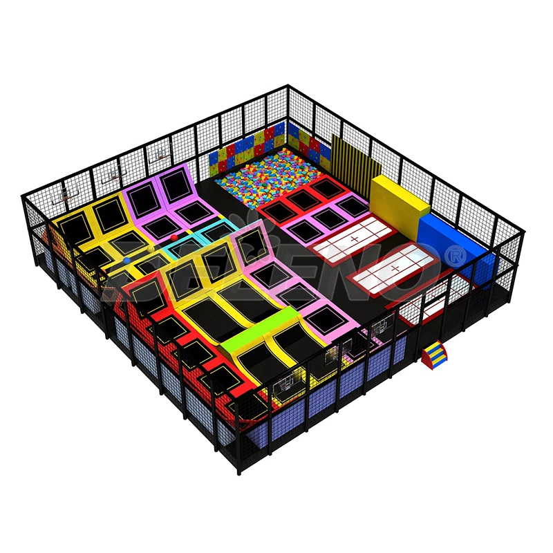Indoor trampoline park for gym and shopping mall amusement equipment for kids and adults Warriors area and dodge ball zone