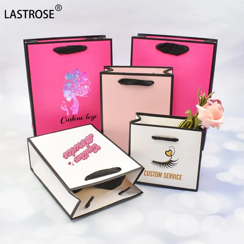 Luxury Paper Lashpackaging Bags Mini Handbag Lashes Gift Makeup Cosmetic Thank You Bag Hand Shopping pink Lash Bag With logo