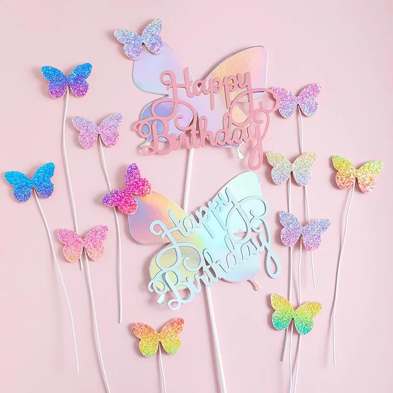 Babyshower rainbow color DIY butterflies for cake birthday party children favors gradient butterflies decor cake accessories