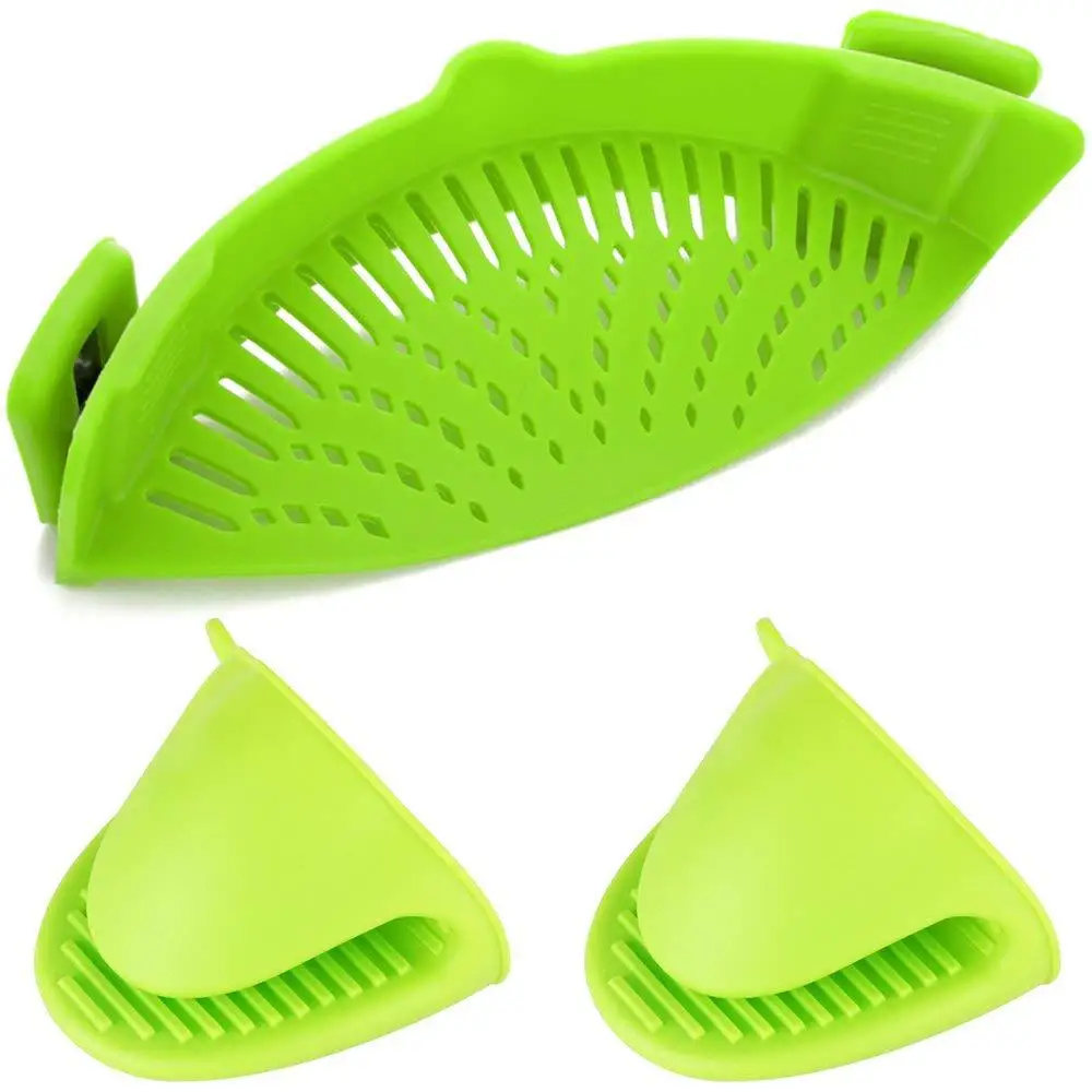 Silicone Food Pot Strainer with 2 Hand Clips Colanders & Strainers