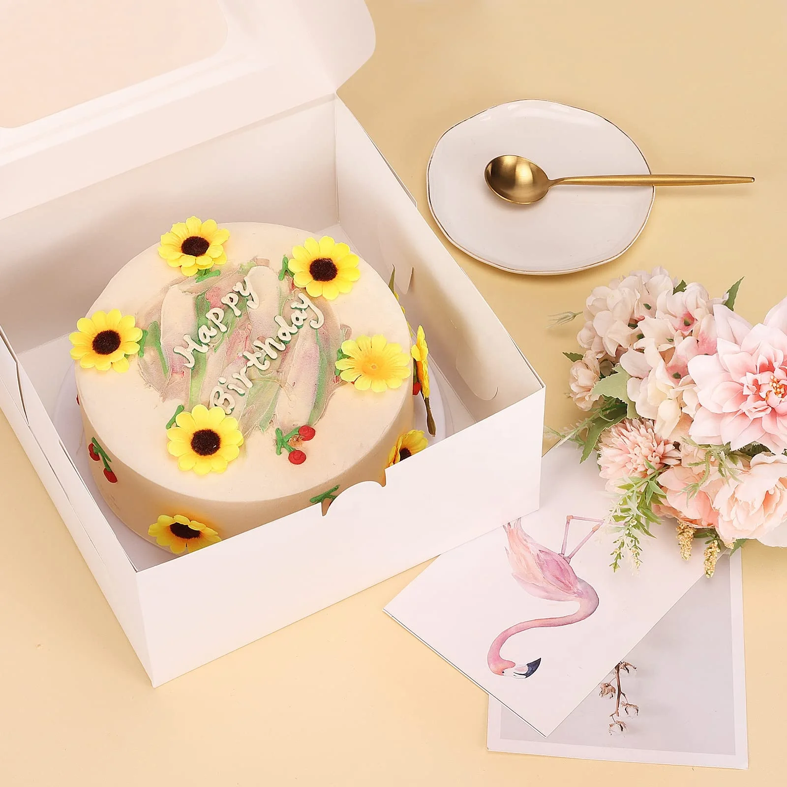 XJH Customize Cardboard Take Away Food Paper Cake Box with Clear Window Cupcake Cake Folding Box for Packaging