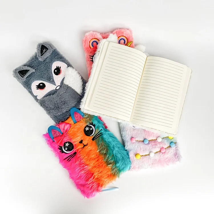 Factory Price Cute Animal Bear Soft Girls Design Plush Notebook Diary Fluffy Notebook