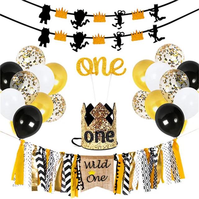 Wholesale Confetti Latex Balloon Set Baby  Party Decoration Supplies  Crown  I AM ONE 1 year old new born birthday party