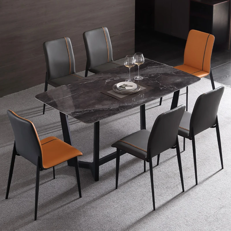 Light Luxury Style Rectangular Italian-style Glossy Rock Slab Dining Table