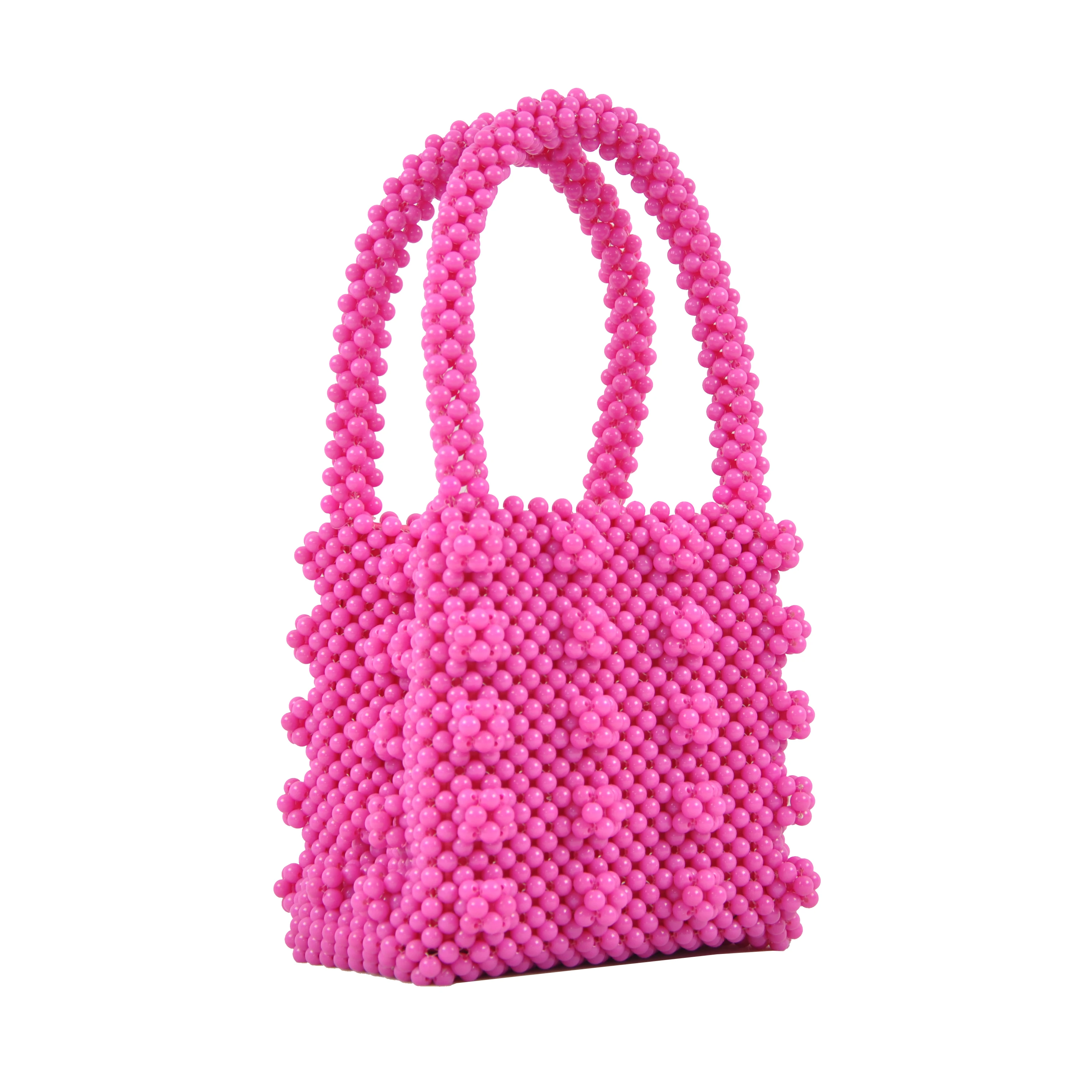 Beaded Handbag Gift Homemade Pearl Bag Famous Design Women Acrylic Bag Handle Summer Bag
