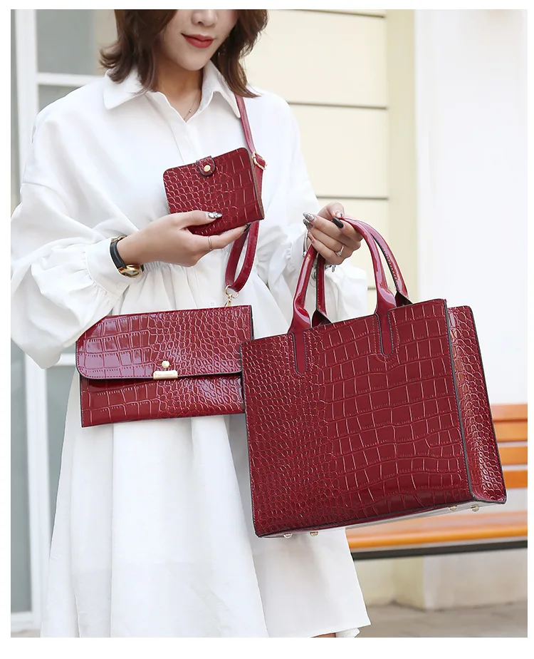 2024 bolso sac a main   alligator print bag luxury red purses and handbags set for women 3 piece