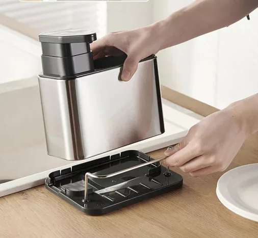 3 in 1 Multifunctional Kitchen Drain Storage Stainless Steel Metal Cleanser Soap Dispenser Sponge Brush Organizer sink caddy