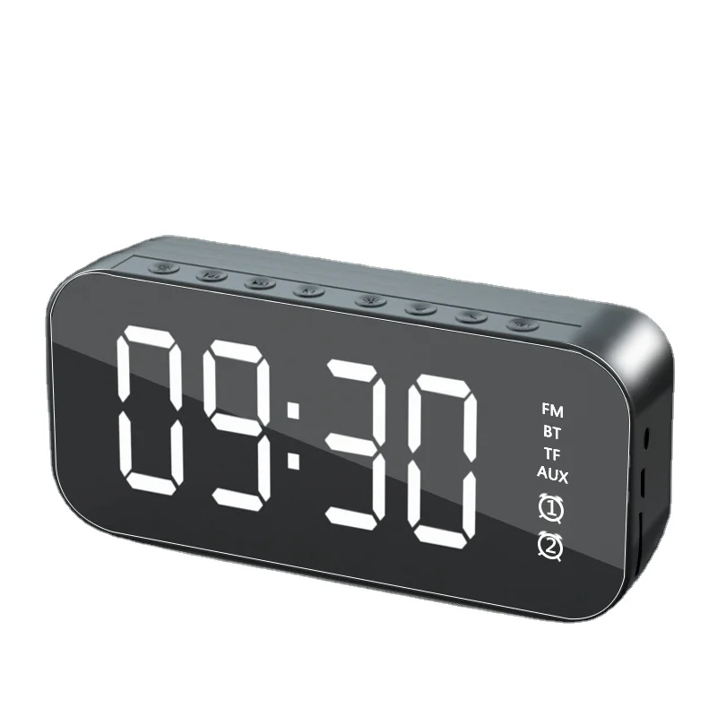 Wireless BT mirror Dual alarm clock mini Speaker LED mirror time clock with card playback