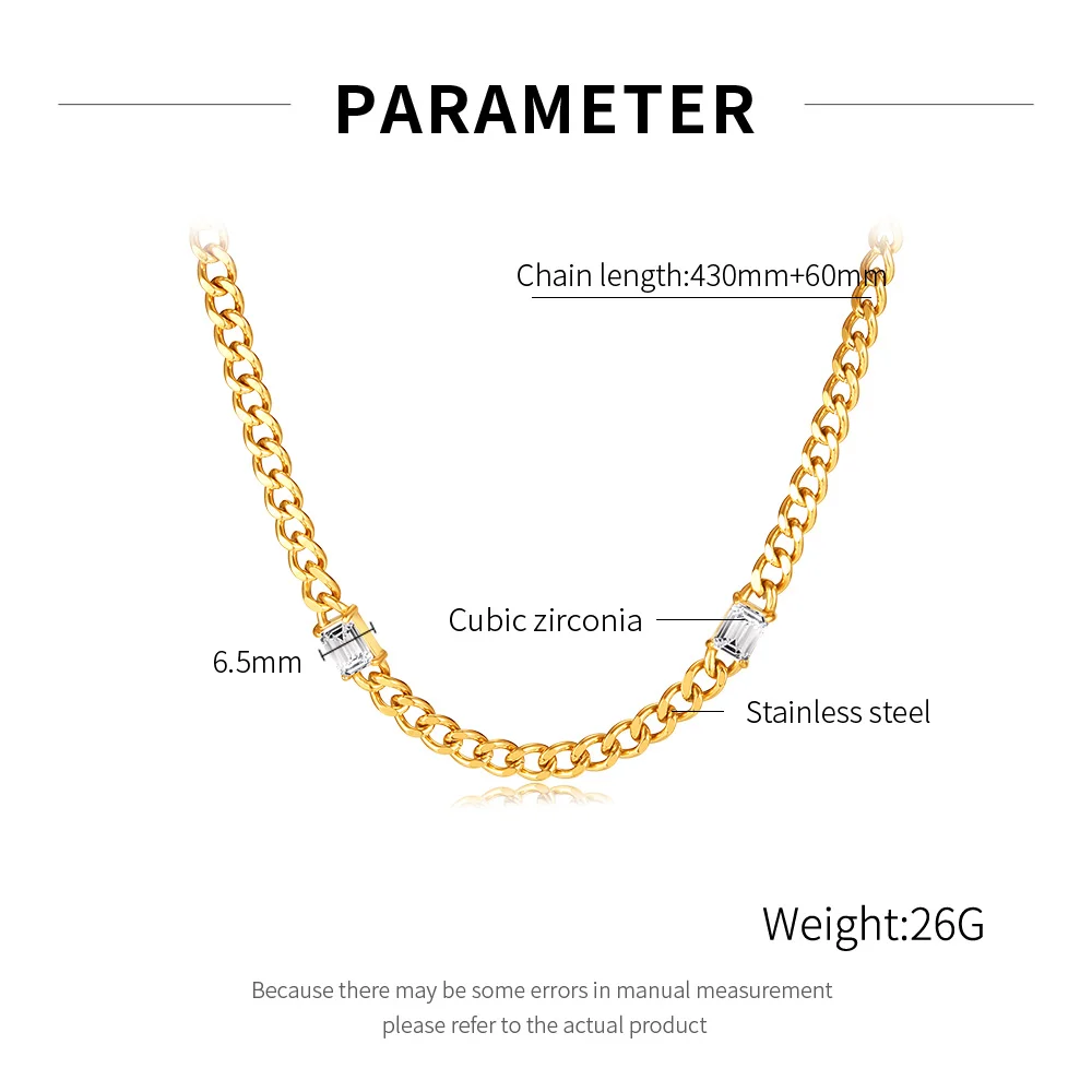 Fashionable Zircons Stainless Steel Chunky Necklaces Fashion Gold Plated Jewelry Waterproof And Tarnish Free Rope Chain Necklace