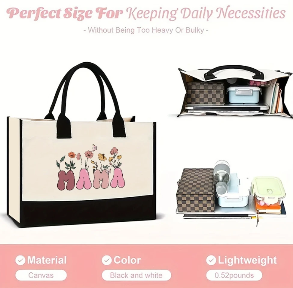 Wholesale Personalized Mother Designs Printed Shopping Bags Large Capacity Cotton Linen Portable Beach Bag Women Canvas Handbag