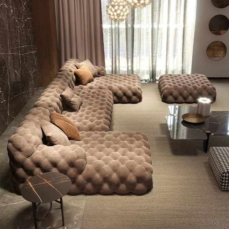 Modern luxury  velvet  sofa buckle combination villa fabric living room Sofa design  leather sofa furniture