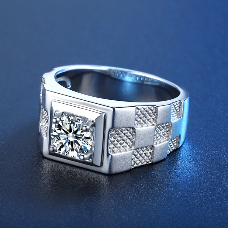 Zhanhao 1CT 6.5MM D VVS Moissanite S925 Pure Silver Engagement Rings Set with certificate For Men