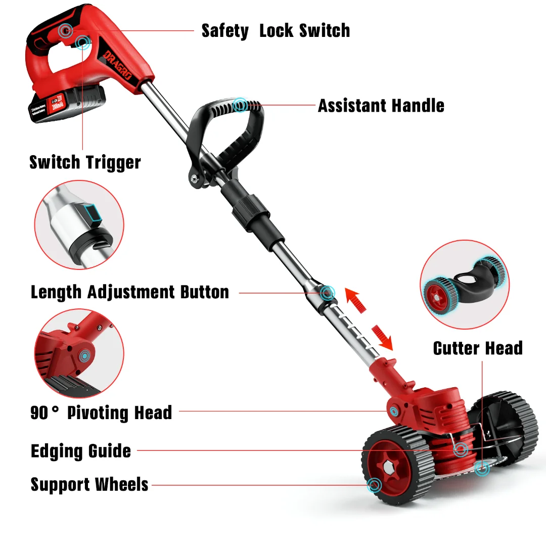 Portable 21V Electric Grass Cutter Machine New Chargeable Garden Tools with Wheel Weeding Clipper DIY Grade Battery Powered