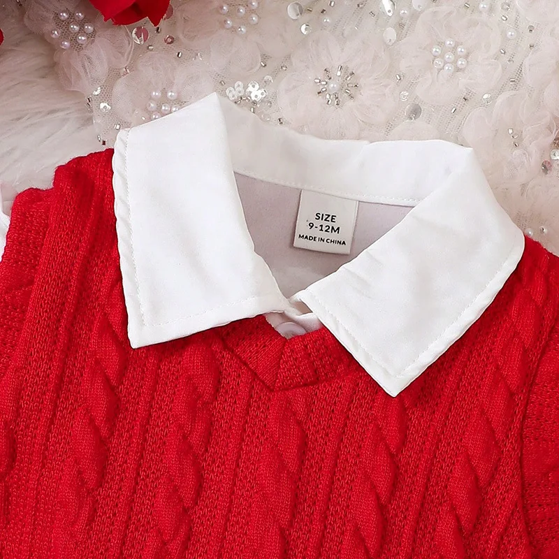 Baby Christmas costume fashion baby girls long sleeve shirt plaid skirt knit waistcoat 3Pcs clothing