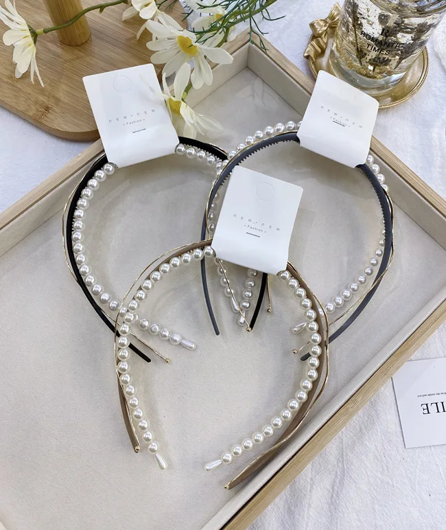 A20110208 Hair accessories set Korea designs handmade pearl pure color hairbands set girls headband women 2020