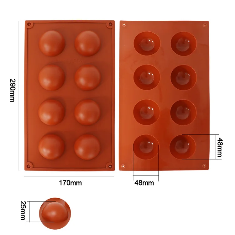 OEM Bulk Bakeware 8 Trays Mini Semi Half Sphere Shape Food Grade Silicone Cake Baking Molds for Chocolate Candy and Gummy Cake