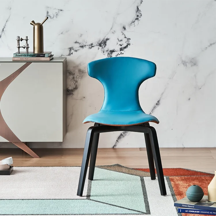 Modern Hard Leather Dining Chair Ash Soild Wood Dining Chair Leather