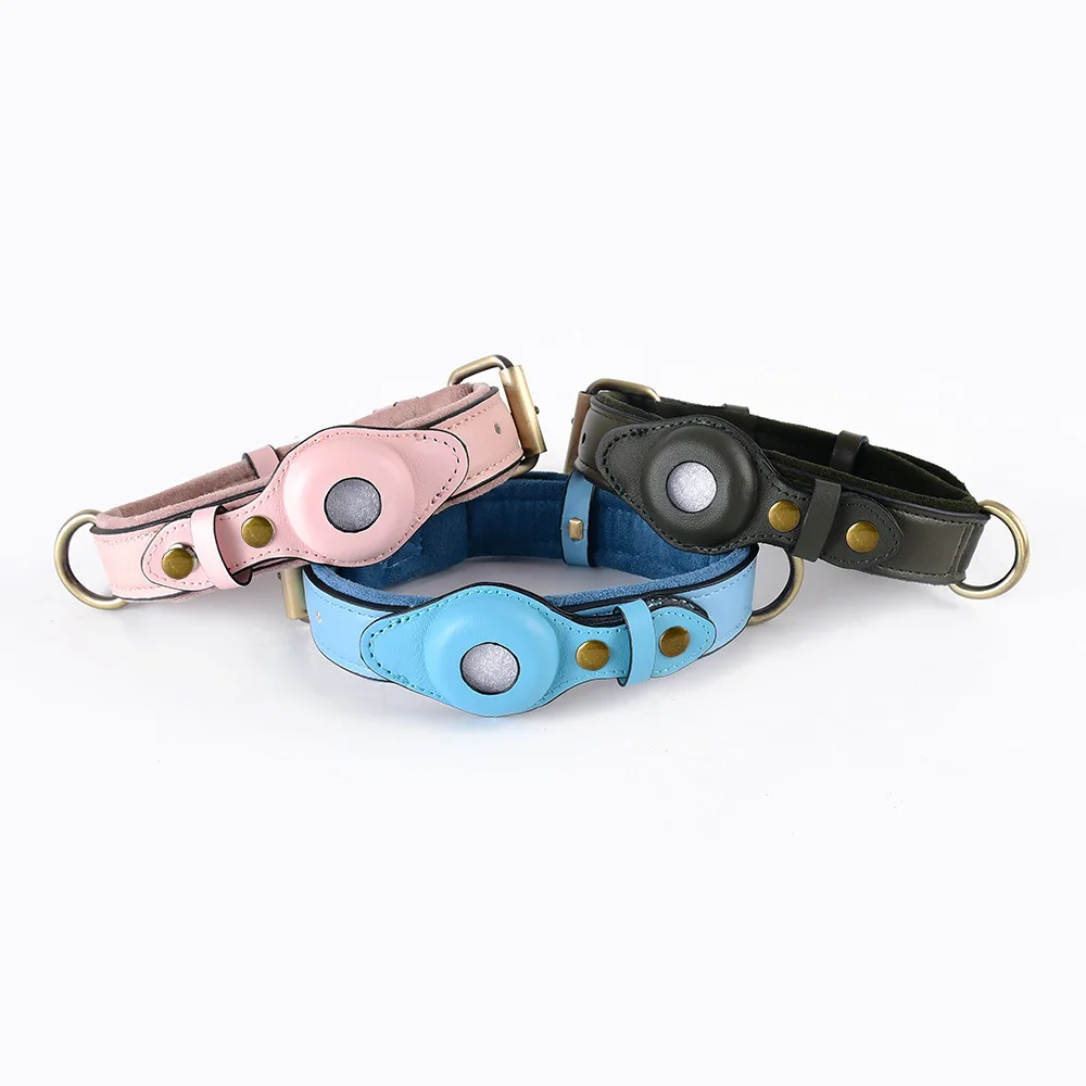 Pet Collar Leather Airtag Gps Dog Collar Leash