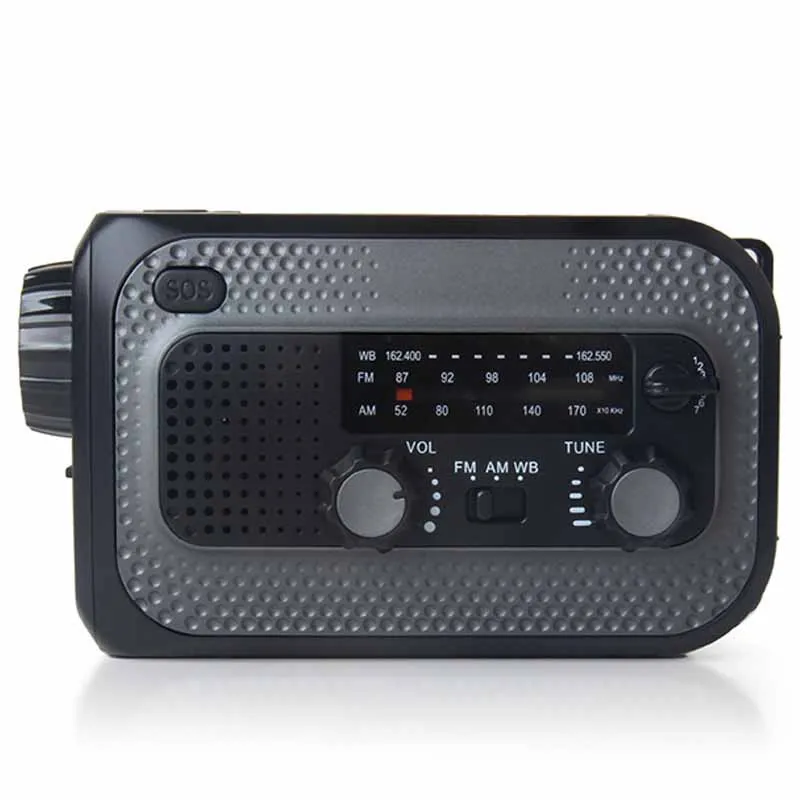 Fashion portable outdoor home radio can be hand-cranked AM/FM radio with weather forecast and three-speed dimmed flashlight
