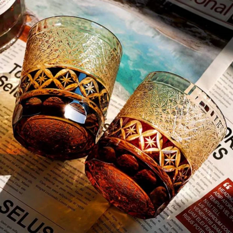 240 ml Various Japanese Style Edo Kiriko Whisky Glass Tumbler Amber In Present Box Amber Colored Crystal Glass Cocktail tumbler