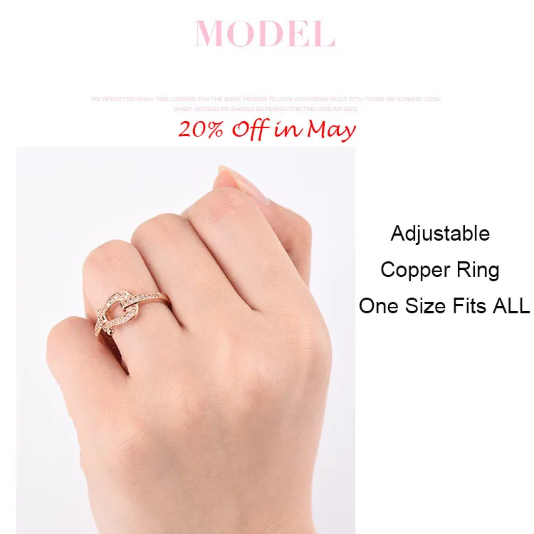 Hot Sales Promotion One Size Fits All Copper Adjustable Rings Simple Love Diamond Ring for Girls