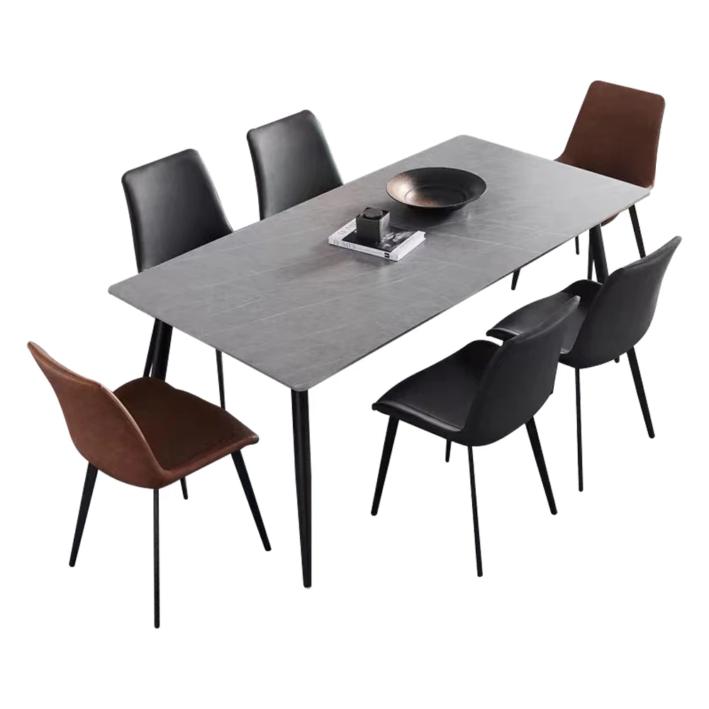 Modern elegant 6-Seater Black Sintered Stone Dining Table With Metal Feet