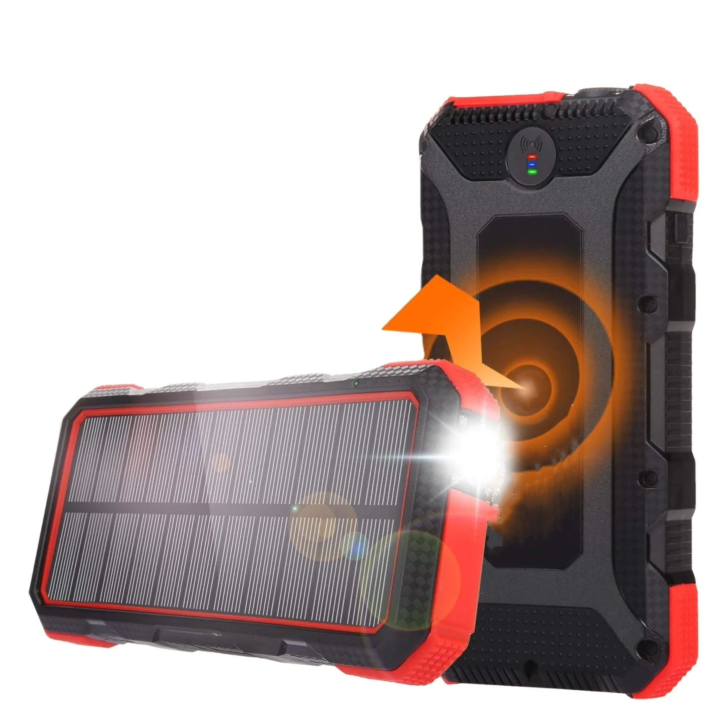 25000mAh PD QC18W Solar Power Bank Portable Charger 7.5W/10W Qi Wireless Charger 4 Output 2 Input Huge Capacity with Flashlight