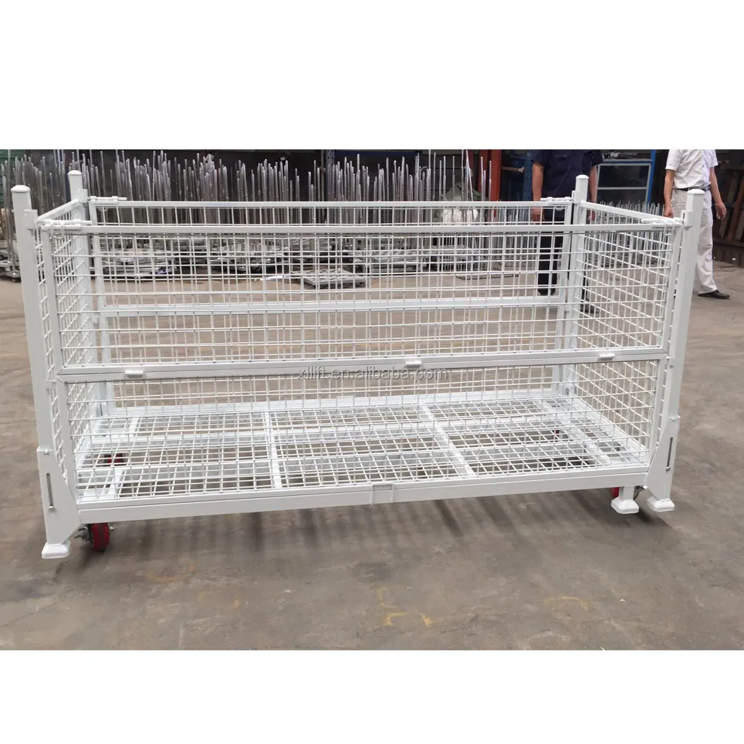 pallet box storage cage stackable collapsible folding metal steel pallet bin wire mesh container