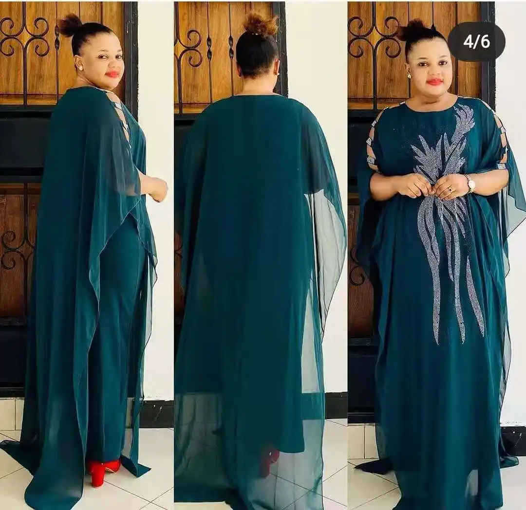 Wholesale cheap African Ironed drill chiffon sundress Women gown dress set and muslim style long dress